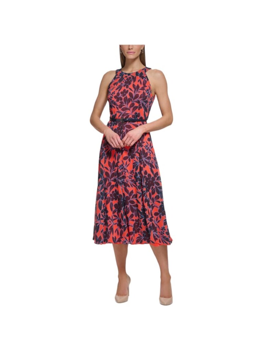 Tommy Hilfiger NWOT Women's Floral Chiffon Halter Midi Dress, Multicolor 24W